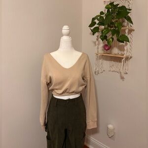 Boohoo Beige Off-Shoulder Cropped Sweater